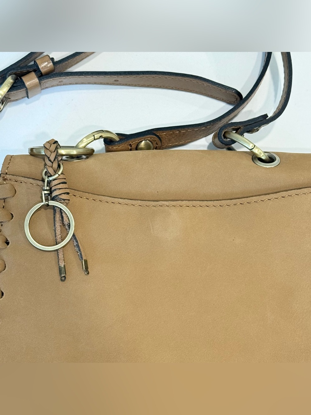 Patricia Nash Karisa Nubuck Suede Leather Fringe Crossbody Bag Tan Boho - Picture 4 of 12